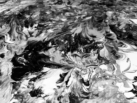 Close Up Black and White Colors Fluid Pouring Abstract Art Acrylic Painting Texture Background