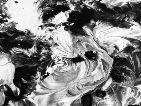 Close Up Black and White Colors Fluid Pouring Abstract Art Acrylic Painting Texture Background