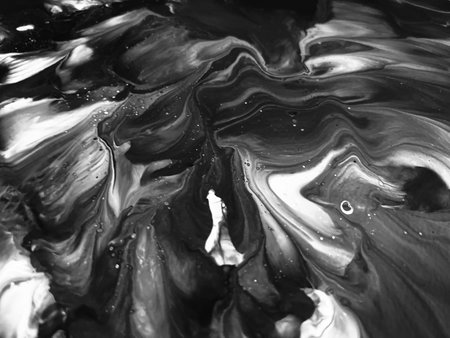 Close Up Black and White Colors Fluid Pouring Abstract Art Acrylic Painting Texture Backgroundの写真素材