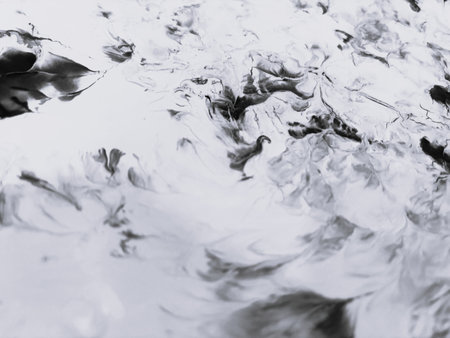 Close Up Black and White Colors Fluid Pouring Abstract Art Acrylic Painting Texture Backgroundの写真素材