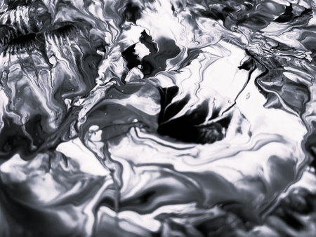 Close Up Black and White Colors Fluid Pouring Abstract Art Acrylic Painting Texture Backgroundの写真素材