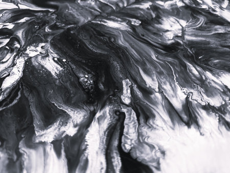 Close Up Black and White Colors Fluid Pouring Abstract Art Acrylic Painting Texture Background