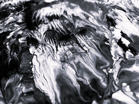 Close Up Black and White Colors Fluid Pouring Abstract Art Acrylic Painting Texture Background