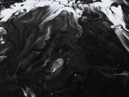 Close Up Black and White Colors Fluid Pouring Abstract Art Acrylic Painting Texture Backgroundの写真素材