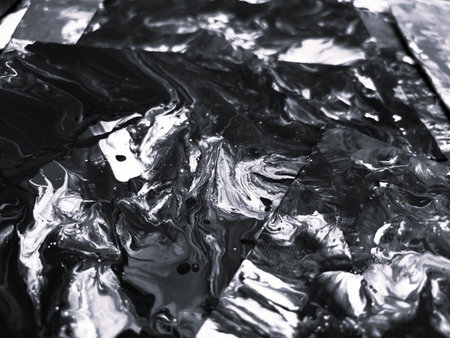 Close Up Black and White Colors Fluid Pouring Abstract Art Acrylic Painting Texture Background