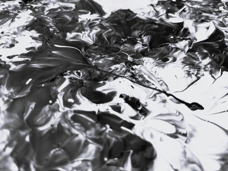 Close Up Black and White Colors Fluid Pouring Abstract Art Acrylic Painting Texture Backgroundの写真素材
