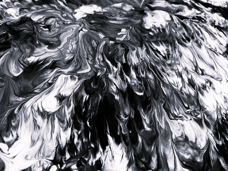 Close Up Black and White Colors Fluid Pouring Abstract Art Acrylic Painting Texture Background