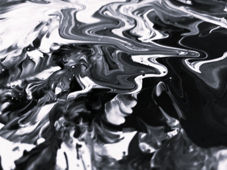 Close Up Black and White Colors Fluid Pouring Abstract Art Acrylic Painting Texture Backgroundの写真素材