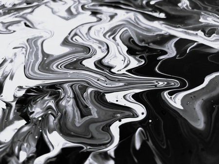 Close Up Black and White Colors Fluid Pouring Abstract Art Acrylic Painting Texture Background