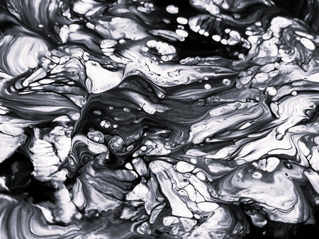 Close Up Black and White Colors Fluid Pouring Abstract Art Acrylic Painting Texture Backgroundの写真素材