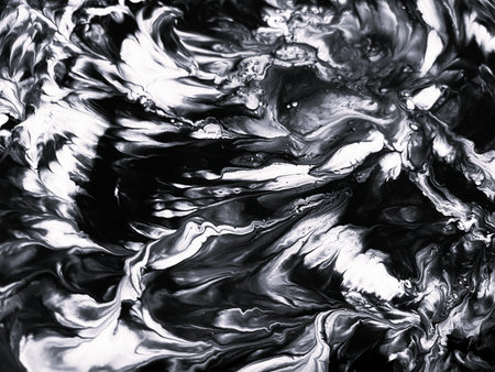 Close Up Black and White Colors Fluid Pouring Abstract Art Acrylic Painting Texture Background