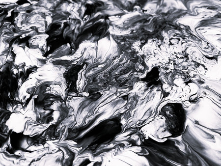 Close Up Black and White Colors Fluid Pouring Abstract Art Acrylic Painting Texture Backgroundの写真素材