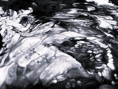 Close Up Black and White Colors Fluid Pouring Abstract Art Acrylic Painting Texture Background