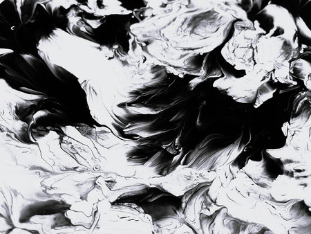 Close Up Black and White Colors Fluid Pouring Abstract Art Acrylic Painting Texture Background