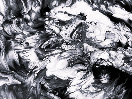 Close Up Black and White Colors Fluid Pouring Abstract Art Acrylic Painting Texture Background