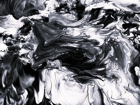 Close Up Black and White Colors Fluid Pouring Abstract Art Acrylic Painting Texture Backgroundの写真素材