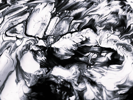 Close Up Black and White Colors Fluid Pouring Abstract Art Acrylic Painting Texture Backgroundの写真素材