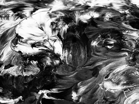 Close Up Black and White Colors Fluid Pouring Abstract Art Acrylic Painting Texture Backgroundの写真素材
