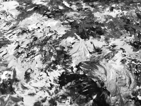 Close Up Black and White Colors Fluid Pouring Abstract Art Acrylic Painting Texture Backgroundの写真素材
