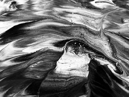 Close Up Black and White Colors Fluid Pouring Abstract Art Acrylic Painting Texture Background