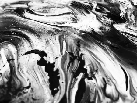 Close Up Black and White Colors Fluid Pouring Abstract Art Acrylic Painting Texture Backgroundの写真素材