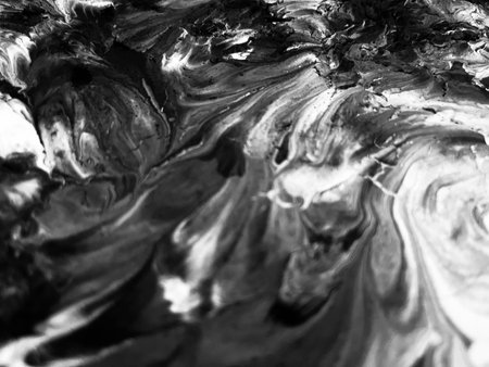 Close Up Black and White Colors Fluid Pouring Abstract Art Acrylic Painting Texture Backgroundの写真素材