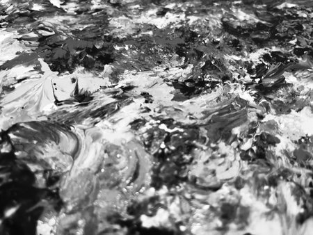 Close Up Black and White Colors Fluid Pouring Abstract Art Acrylic Painting Texture Backgroundの写真素材