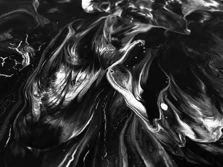 Close Up Black and White Colors Fluid Pouring Abstract Art Acrylic Painting Texture Backgroundの写真素材