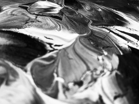 Close Up Black and White Colors Fluid Pouring Abstract Art Acrylic Painting Texture Backgroundの写真素材
