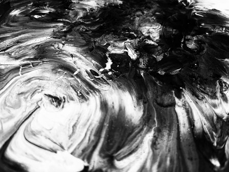 Close Up Black and White Colors Fluid Pouring Abstract Art Acrylic Painting Texture Backgroundの写真素材