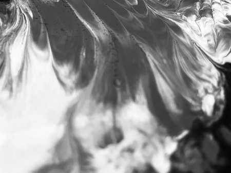 Close Up Black and White Colors Fluid Pouring Abstract Art Acrylic Painting Texture Backgroundの写真素材