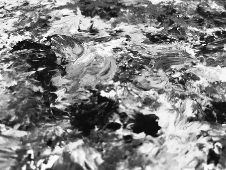 Close Up Black and White Colors Fluid Pouring Abstract Art Acrylic Painting Texture Backgroundの写真素材