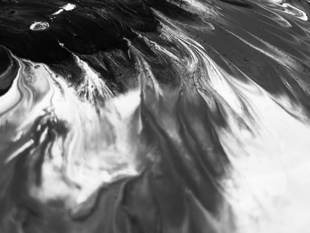 Close Up Black and White Colors Fluid Pouring Abstract Art Acrylic Painting Texture Background