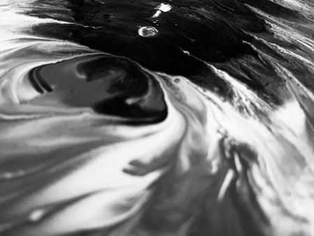 Close Up Black and White Colors Fluid Pouring Abstract Art Acrylic Painting Texture Backgroundの写真素材