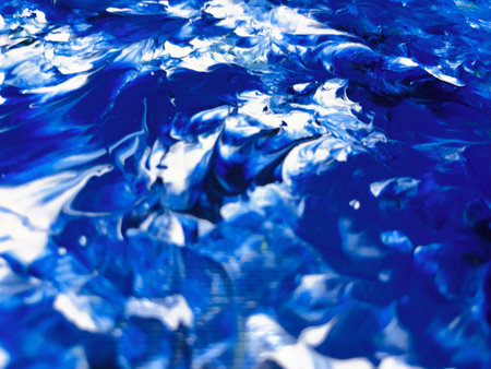 Close Up Colorful Blue and White Colors Fluid Pouring Abstract Art Acrylic Painting Texture Backgroundの写真素材