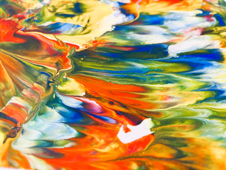 Close Up Colorful Fluid Pouring Abstract Art Acrylic Painting Texture Backgroundの写真素材