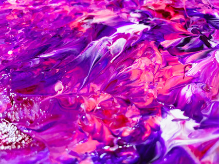 Close Up Colorful Fluid Pouring Abstract Art Acrylic Painting Texture Backgroundの写真素材