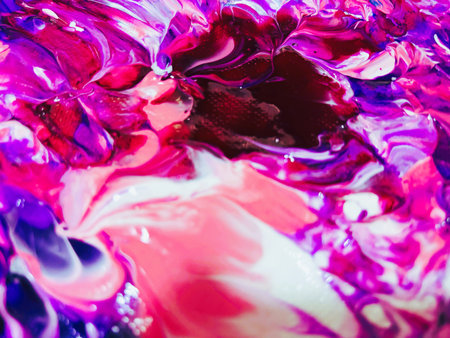 Close Up Colorful Fluid Pouring Abstract Art Acrylic Painting Texture Backgroundの写真素材