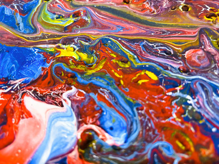 Close Up Colorful Fluid Pouring Abstract Art Acrylic Painting Texture Backgroundの写真素材
