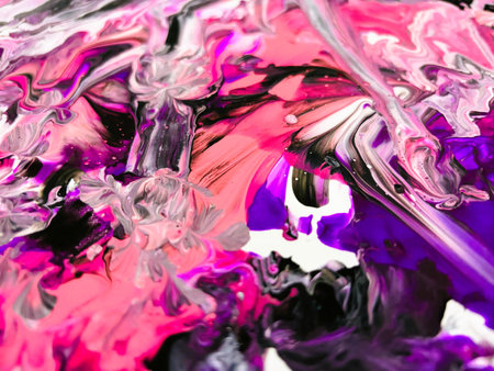 Close Up Colorful Fluid Pouring Abstract Art Acrylic Painting Texture Backgroundの写真素材