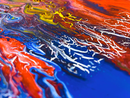 Close Up Colorful Fluid Pouring Abstract Art Acrylic Painting Texture Backgroundの写真素材