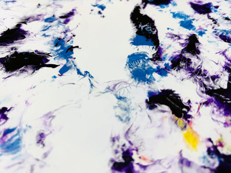 Close Up Colorful Fluid Pouring Abstract Art Acrylic Painting Texture Backgroundの写真素材