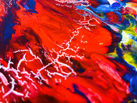 Close Up Colorful Fluid Pouring Abstract Art Acrylic Painting Texture Backgroundの写真素材