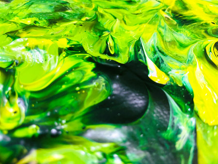 Close Up Colorful Fluid Pouring Abstract Art Acrylic Painting Texture Backgroundの写真素材