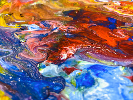 Close Up Colorful Fluid Pouring Abstract Art Acrylic Painting Texture Backgroundの写真素材