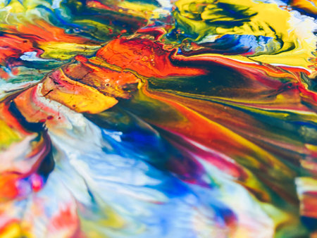 Close Up Colorful Fluid Pouring Abstract Art Acrylic Painting Texture Backgroundの写真素材