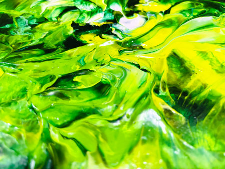 Close Up Colorful Fluid Pouring Abstract Art Acrylic Painting Texture Backgroundの写真素材