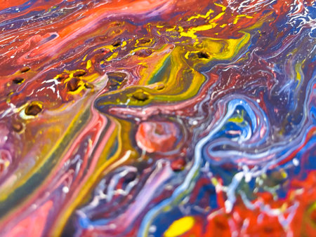 Close Up Colorful Fluid Pouring Abstract Art Acrylic Painting Texture Backgroundの写真素材