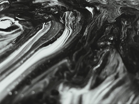 Close Up Black and White Colors Fluid Pouring Abstract Art Acrylic Painting Texture Backgroundの写真素材