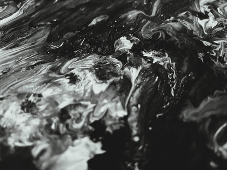 Close Up Black and White Colors Fluid Pouring Abstract Art Acrylic Painting Texture Backgroundの写真素材